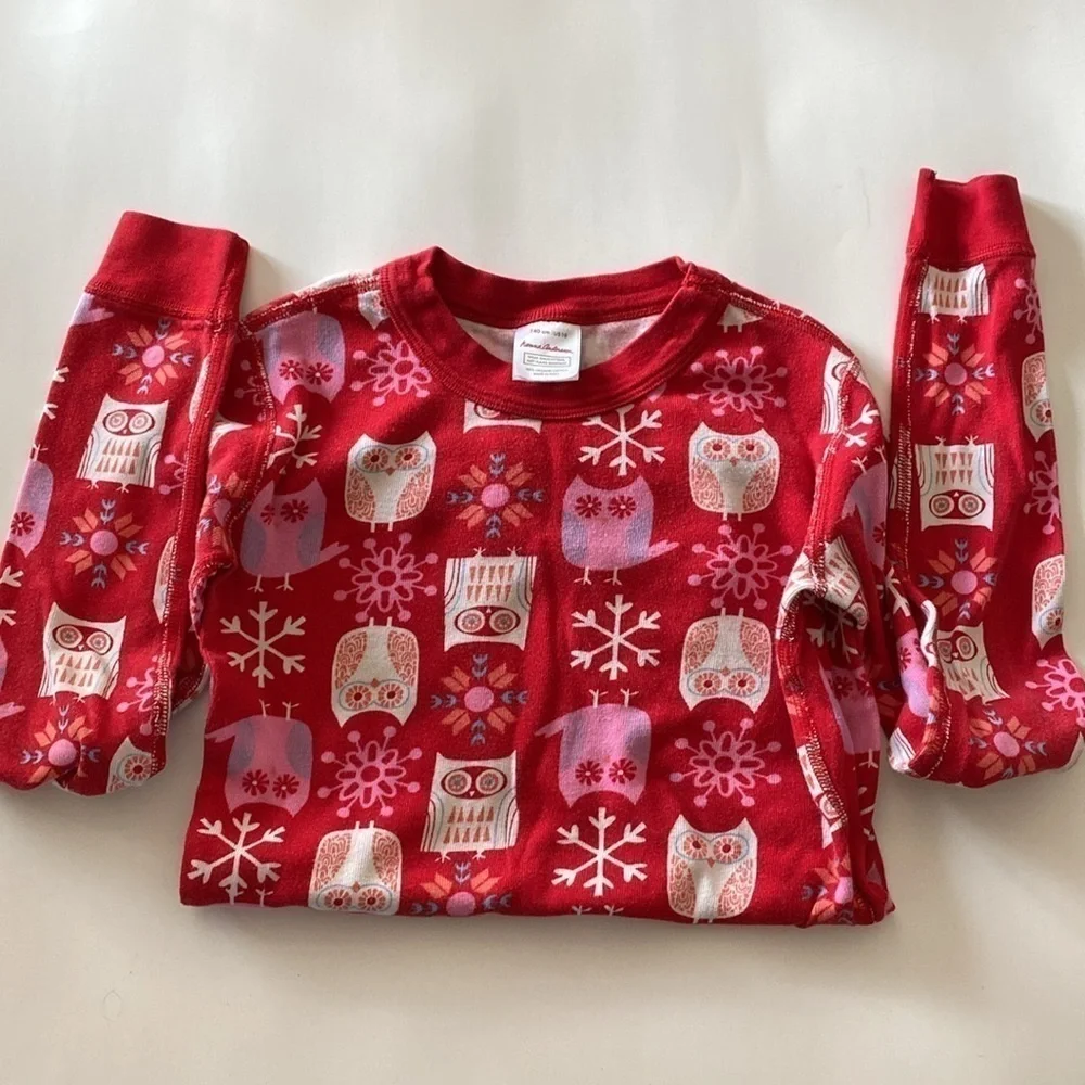 Hanna Andersson owl snowflake pajamas pink red size US 10
